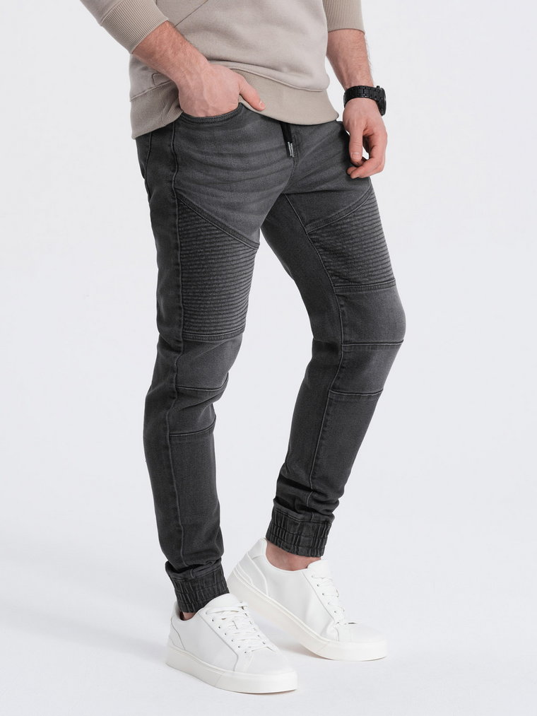 Spodnie męskie joggery jeansowe z przeszyciami - grafitowe V4 OM-PADJ-0113