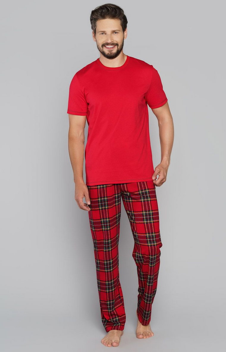 Narwik piżama męska z krótkim rękawem i krótkimi spodenkami, Kolor czerwony-kratka, Rozmiar L, Italian Fashion