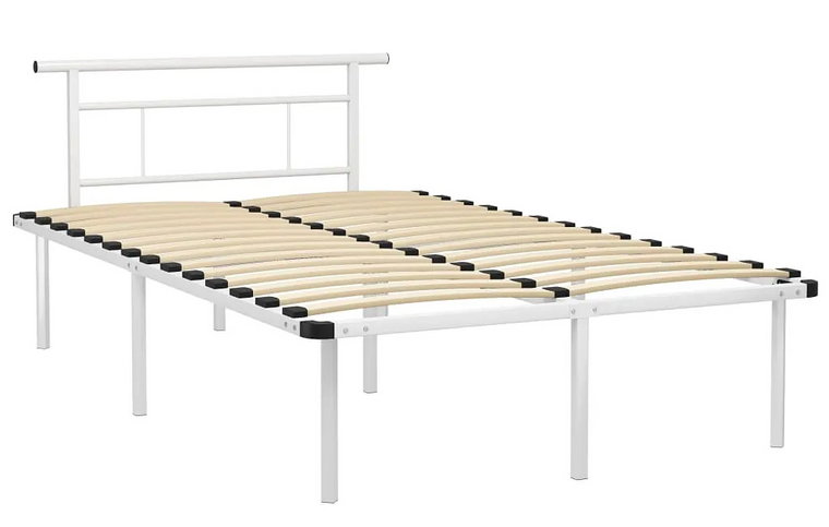 Białe metalowe łóżko małżeńskie 140x200 cm - Mervex