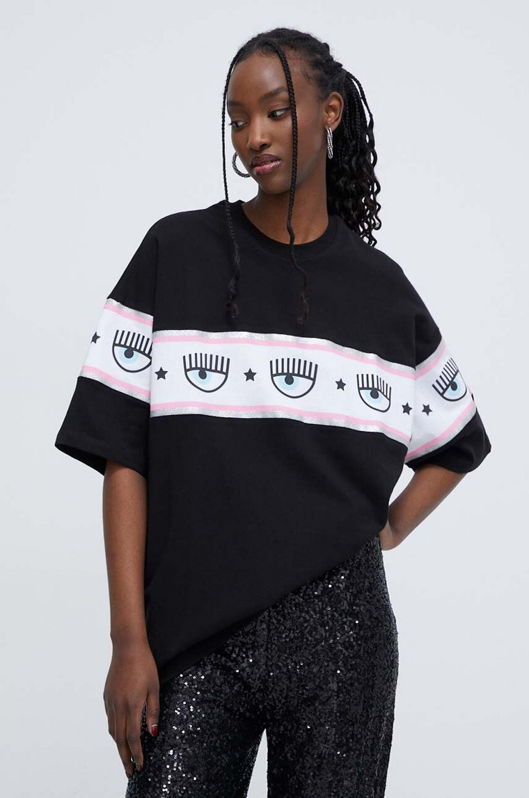 Chiara Ferragni t-shirt bawełniany LOGOMANIA damski kolor czarny 76CBHL01