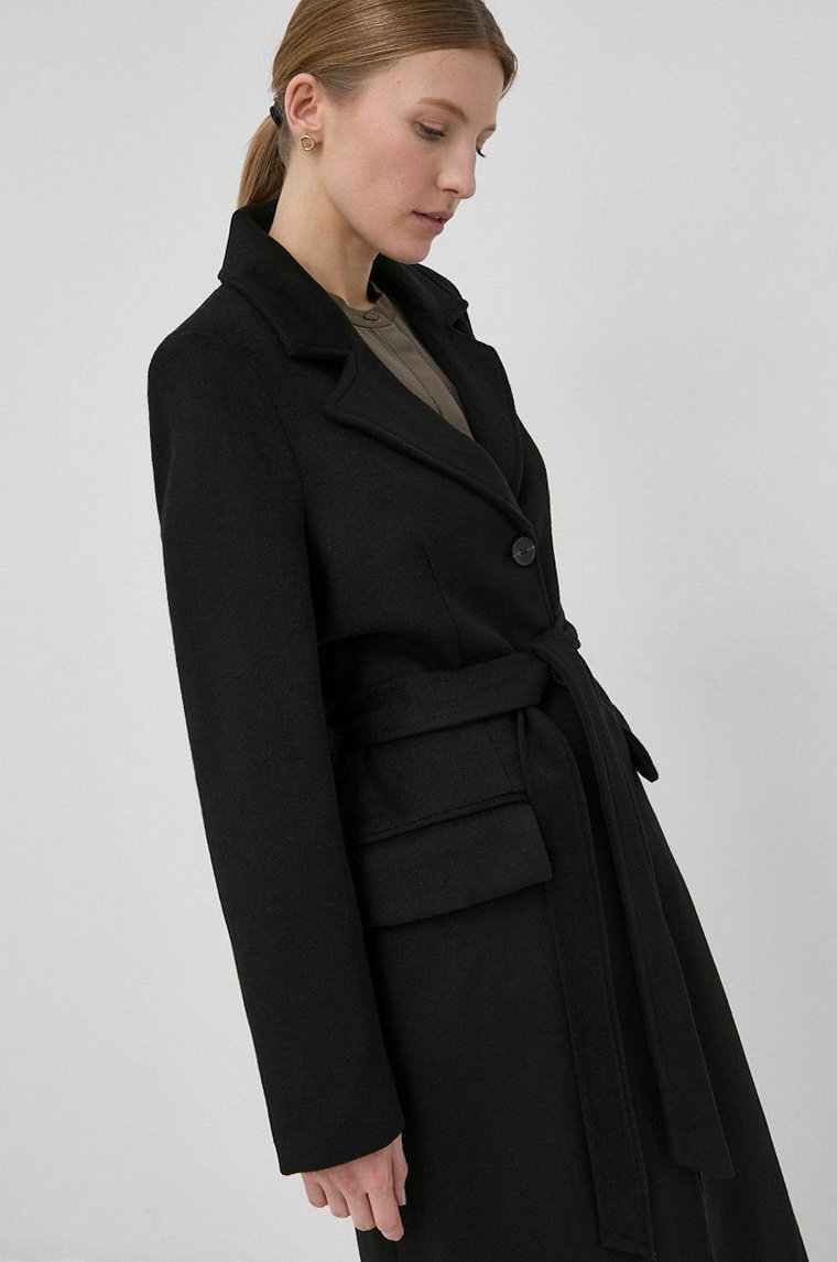 Bruuns Bazaar Płaszcz wełniany Catarina Novelle kolor czarny przejściowy