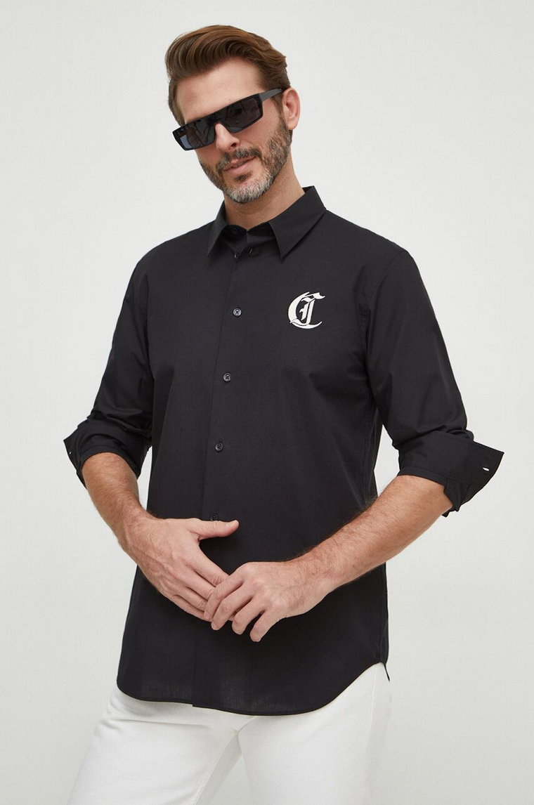 Just Cavalli koszula bawełniana męska kolor czarny regular z kołnierzykiem klasycznym 76OAL2S1 CN500