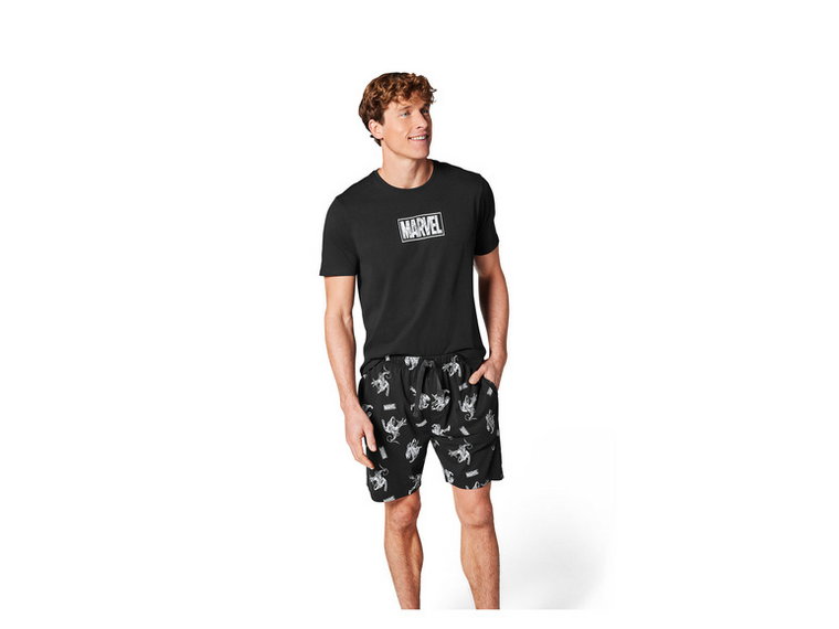 Piżama męska z bawełną (t-shirt + szorty) (S (44/46), Czarny)