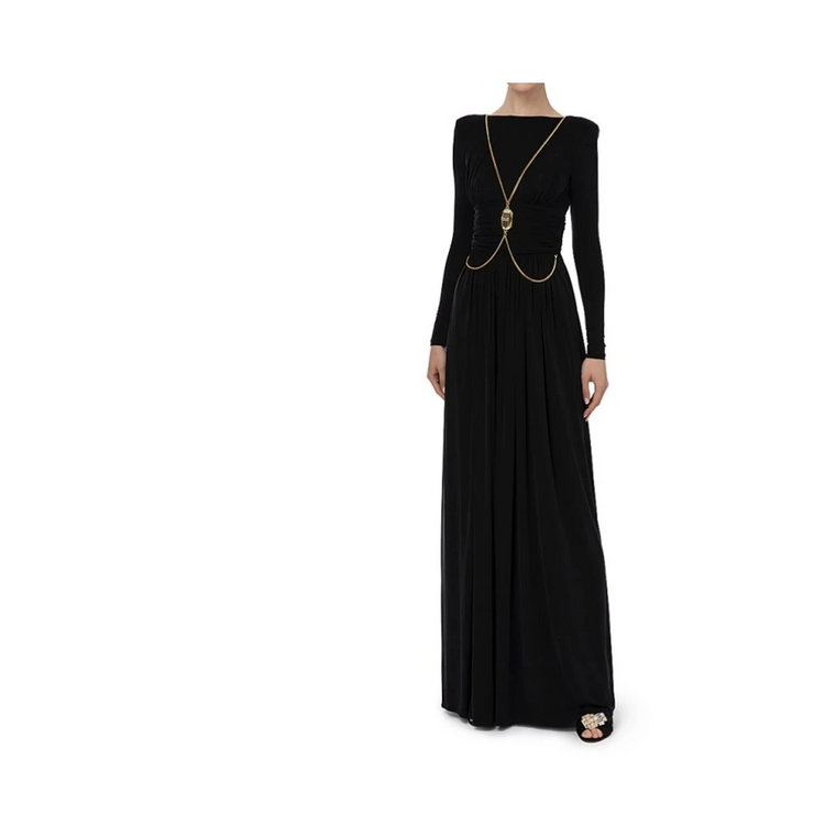 Długa Czarna Sukienka z Dodatkiem Łańcucha Elisabetta Franchi