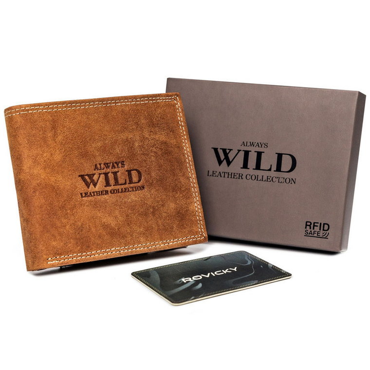 Poziomy, składany portfel męski z zewnętrzną kieszonką na kartę - Always Wild