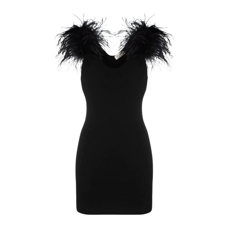 Krótka Czarna Sukienka z Piórami Saint Laurent