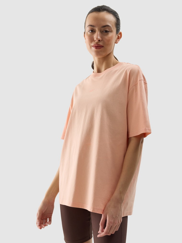 T-shirt oversize gładki damski - koralowy