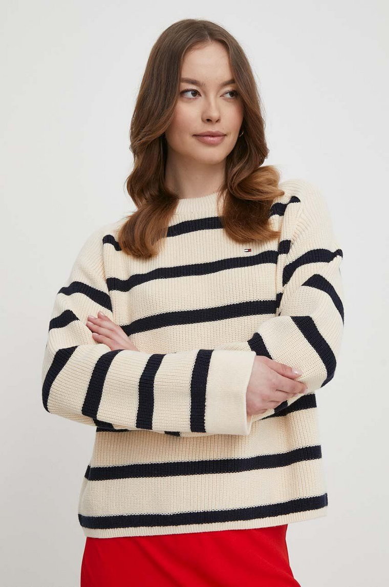 Tommy Hilfiger sweter bawełniany kolor beżowy ciepły