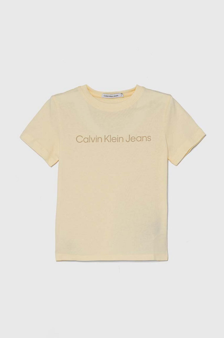 Calvin Klein Jeans t-shirt bawełniany dziecięcy kolor beżowy z nadrukiem IU0IU00599