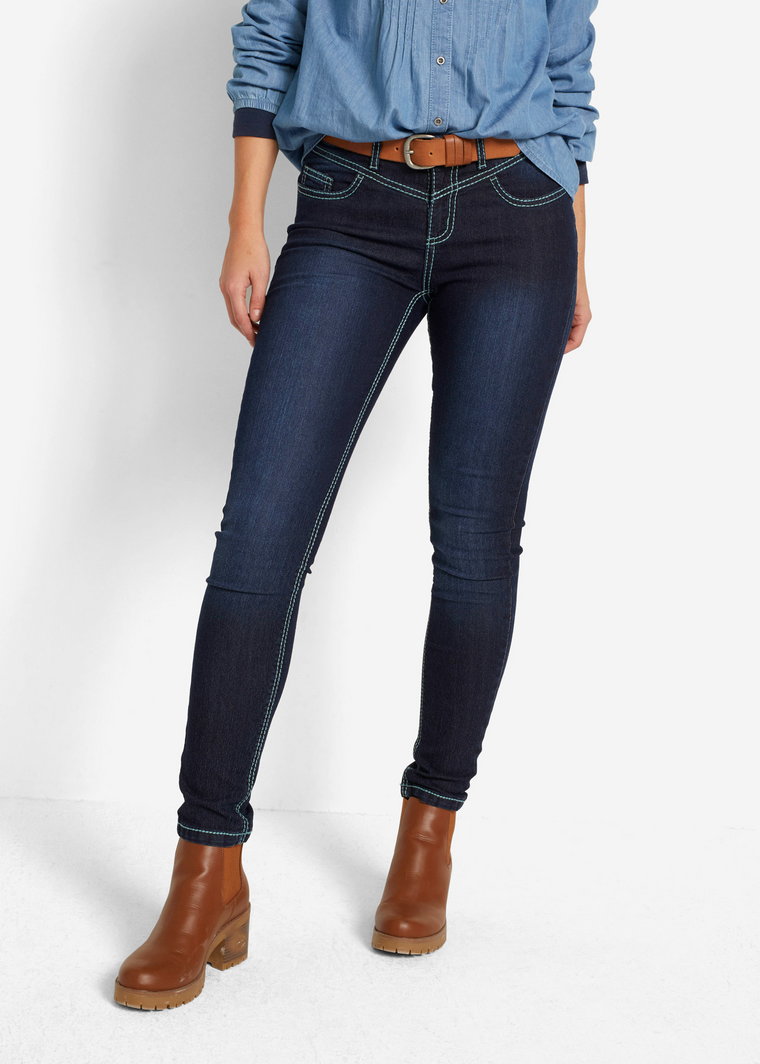 Dżinsy Skinny Mid Waist, kontrastowe szwy