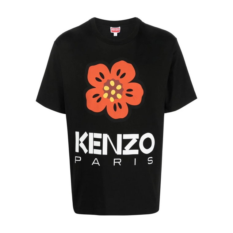 Czarna bawełniana koszulka z nadrukiem na przodzie Kenzo
