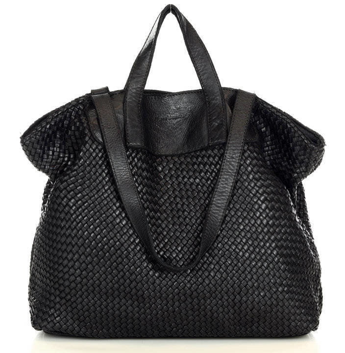 Torba damska pleciona shopper & shoulder leather bag czarna