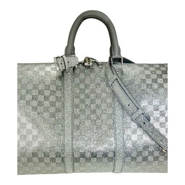 Louis Vuitton Keepall Bandoulière 50B Silver Glitter Damier Pattern Duffle Bag New Louis Vuitton