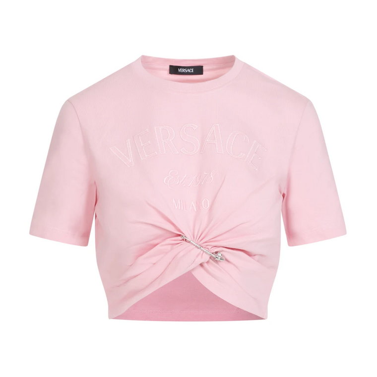 Różowy & Fioletowy T-shirt z Logo Versace