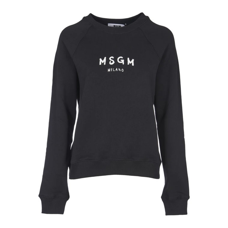 Czarny Sweter z Nadrukiem Logo Msgm