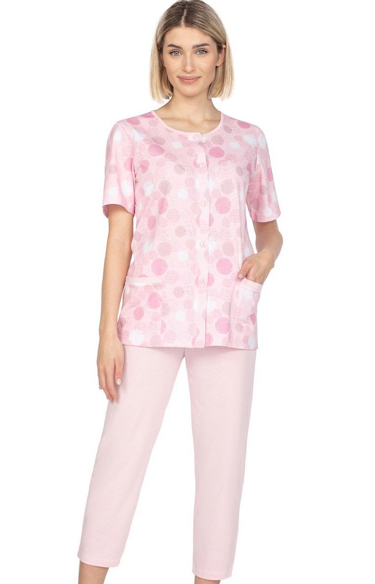 Rozpinana piżama damska różowa 657, Kolor różowy-wzór, Rozmiar M, Regina