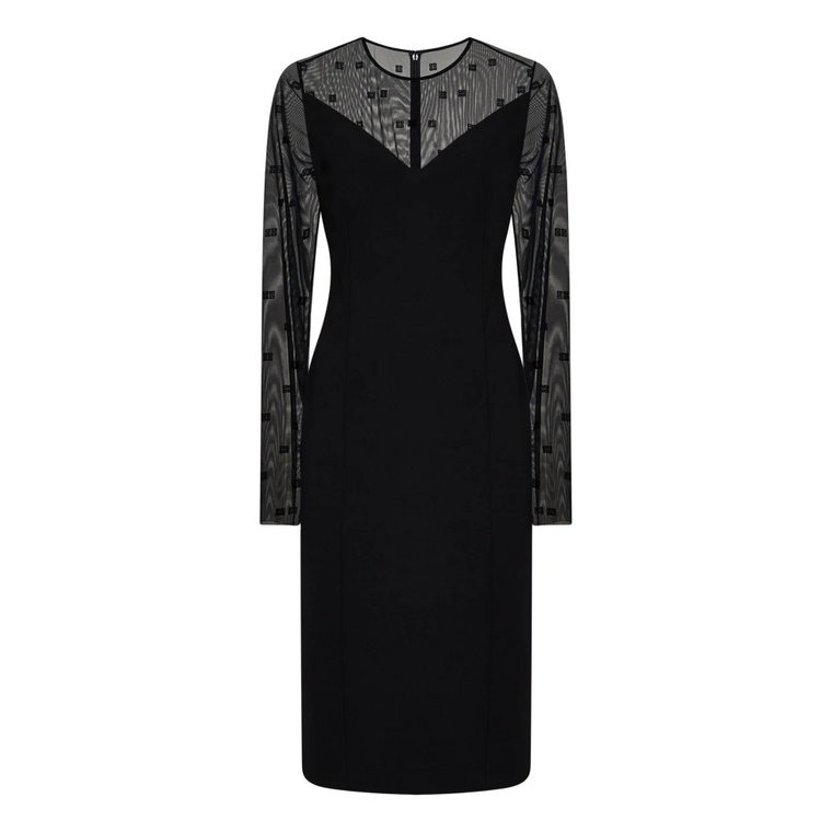 Czarna Sukienka Midi z Rękawami z Plametis Tulle Givenchy