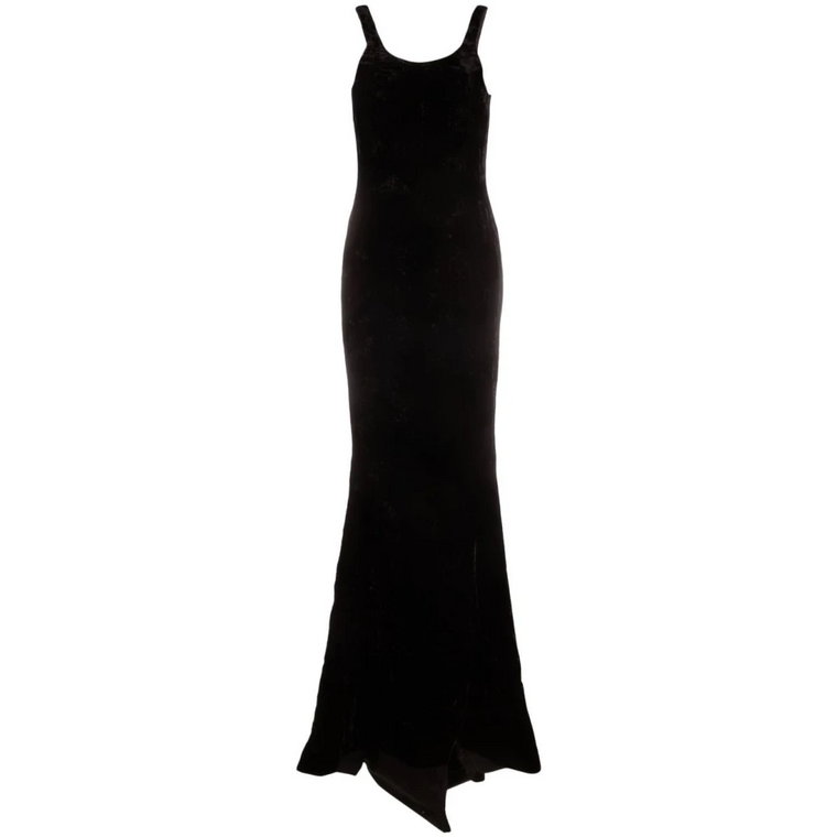 Czarna sukienka wieczorowa bez rękawów z aksamitu Saint Laurent