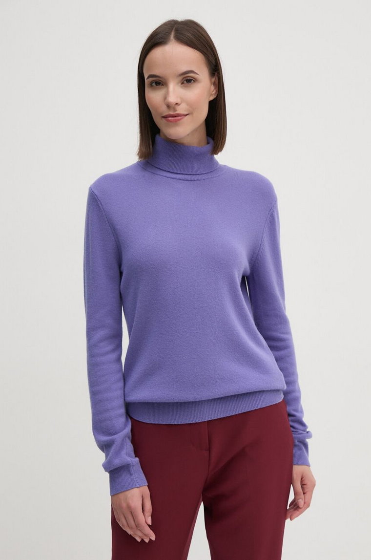 United Colors of Benetton sweter wełniany damski kolor fioletowy lekki z golfem 1002D2348