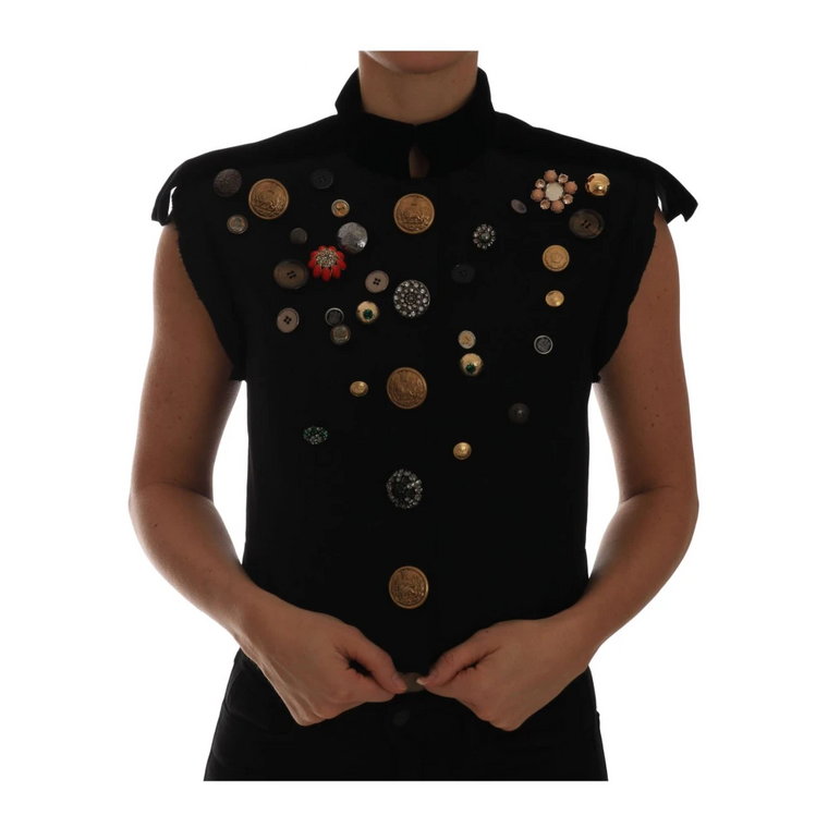 Black Embellished Floral Military Jacket Vest Dolce & Gabbana