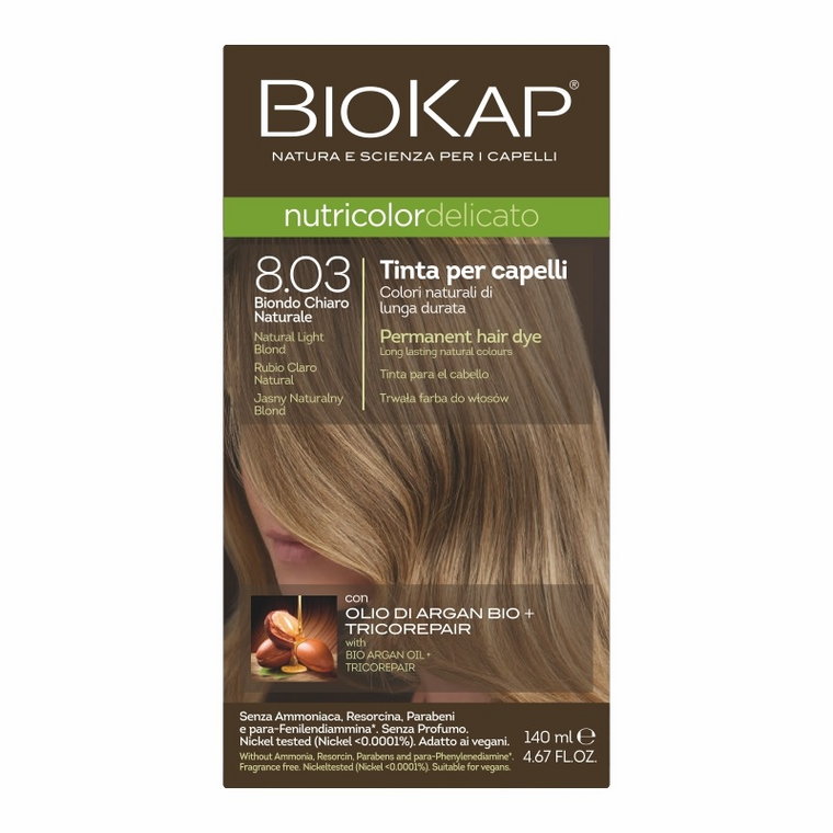 Biokap Nutricolor Delicato Farba do włosów, 8.03 Jasny Naturalny Blond