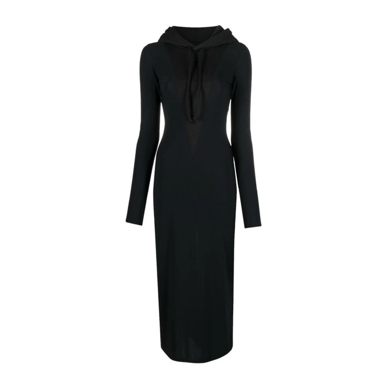 Czarna Sukienka Midi z Kapturem i Cienkim Dzianinowym Materiałem MM6 Maison Margiela