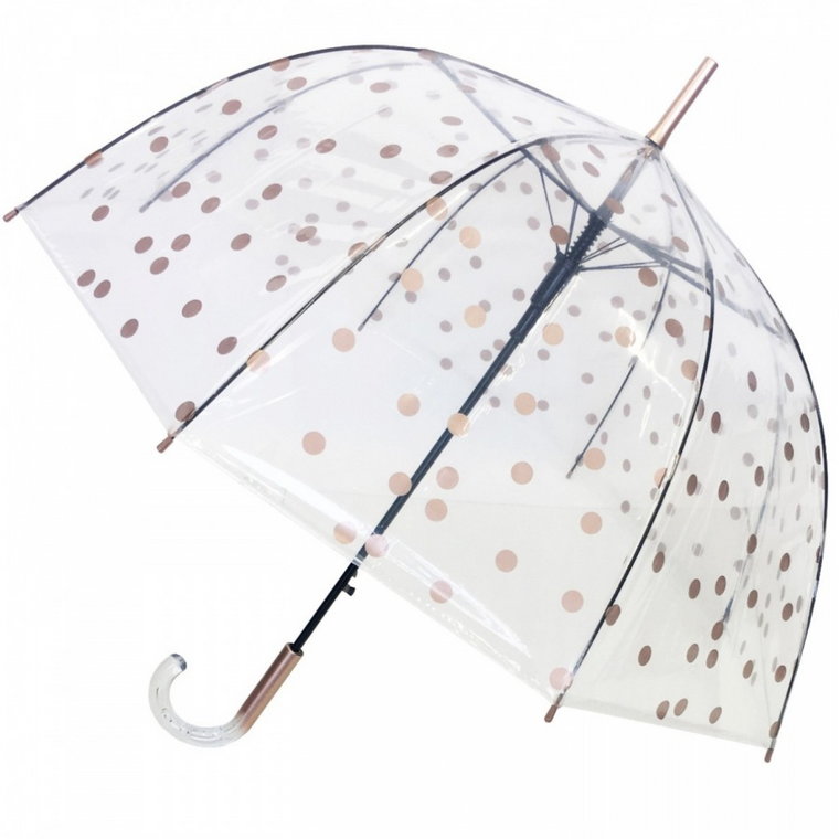 Długi parasol przezroczysty kopuła, złote grochy kod: UBUL6060