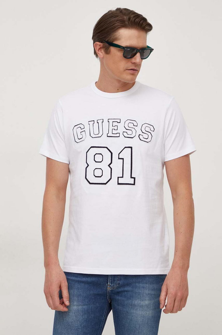 Guess t-shirt bawełniany męski kolor biały z aplikacją M4RI22 K8FQ4