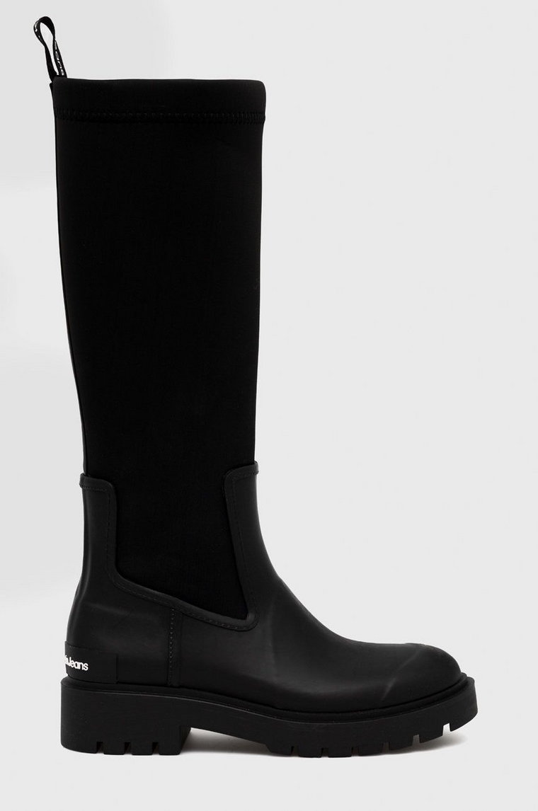 Calvin Klein Jeans kalosze High Rainboot Neoprene damskie kolor czarny na płaskim obcasie