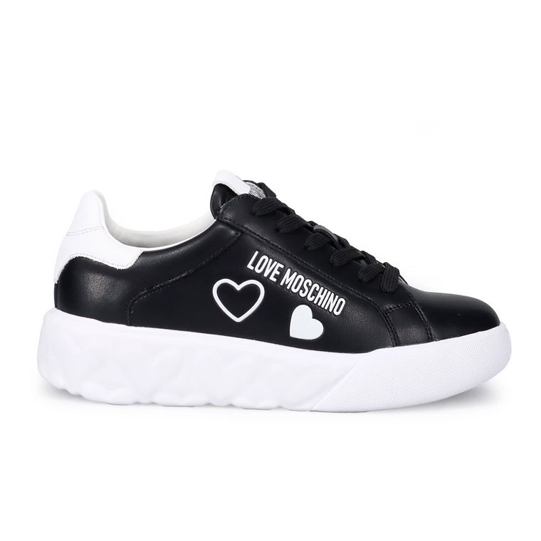 Czarne Skórzane Sneakersy dla Stylowego Komfortu Love Moschino