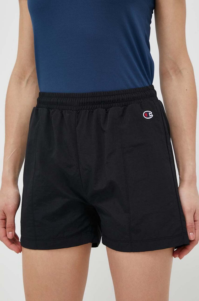 Champion szorty damskie kolor czarny gładkie high waist