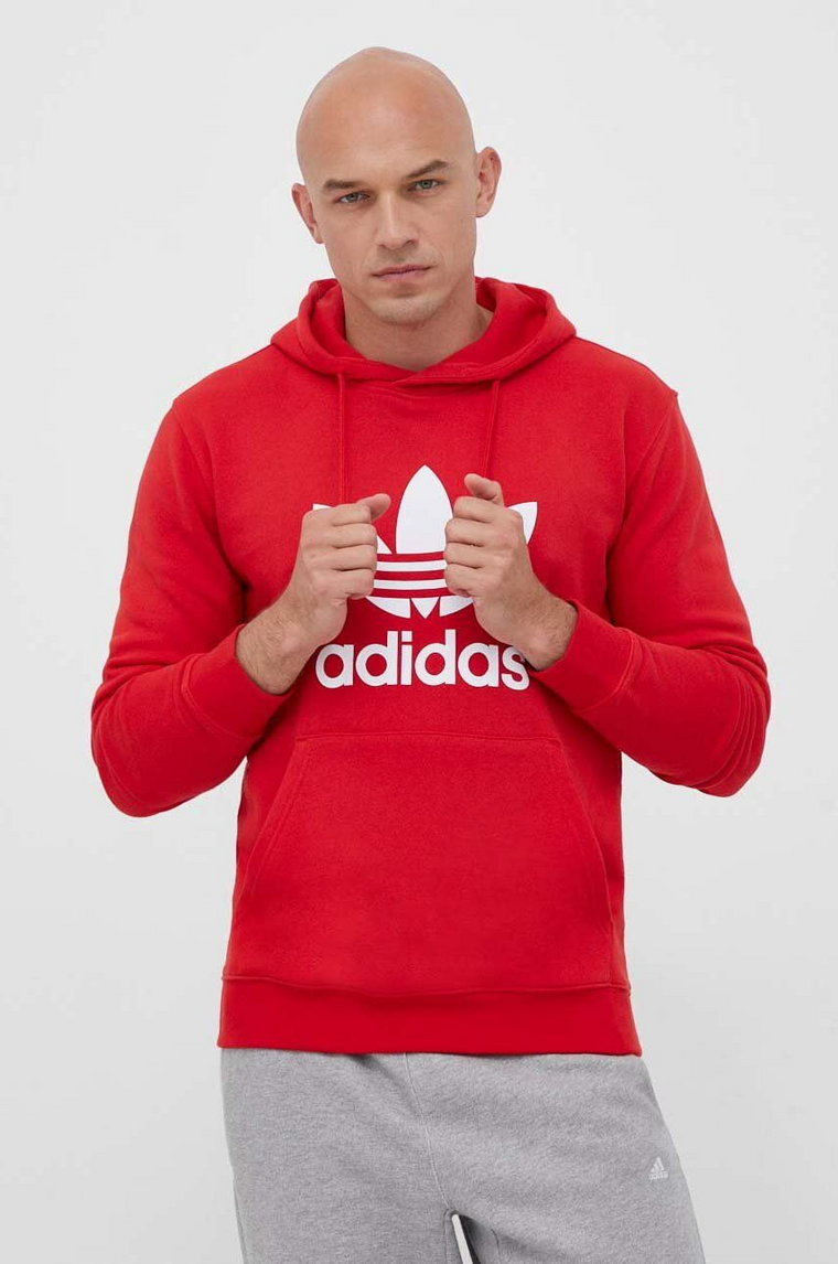 adidas Originals bluza bawełniana Classics Trefoil Hoodie męska kolor czerwony z kapturem z nadrukiem IM4497