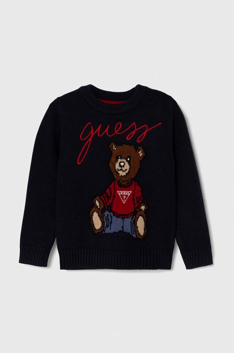 Guess sweter dziecięcy kolor granatowy ciepły