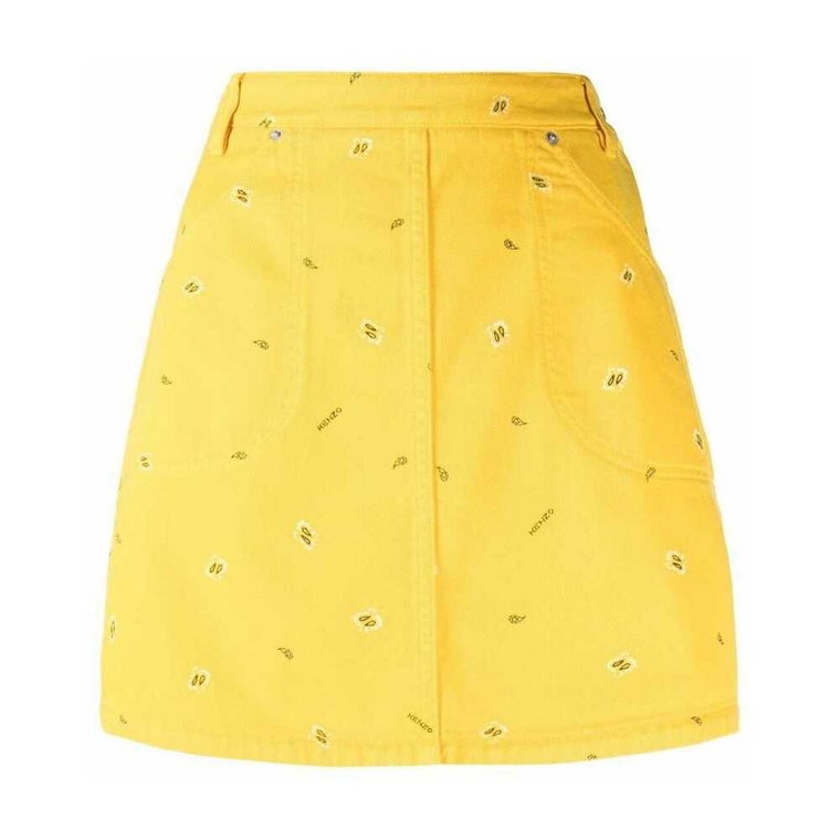 Złota Żółta Mini-Spódnica w Paisley Kenzo