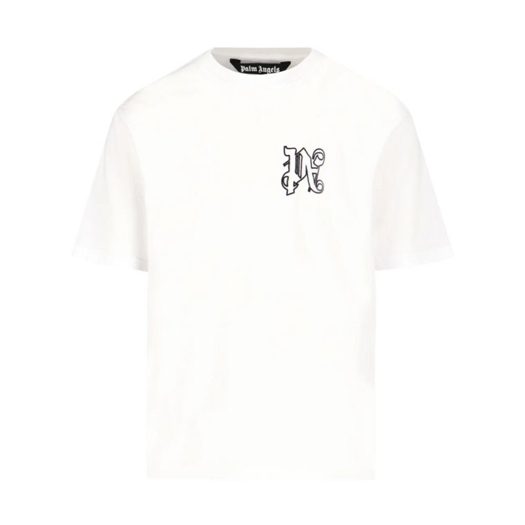 Klasyczna Biała Bawełniana Koszulka z Czarnym Nadrukiem Logo Palm Angels