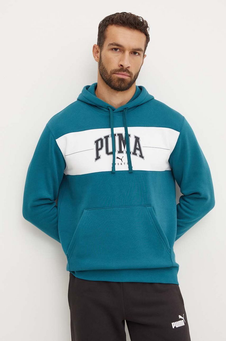 Puma bluza męska kolor turkusowy z kapturem wzorzysta 681796