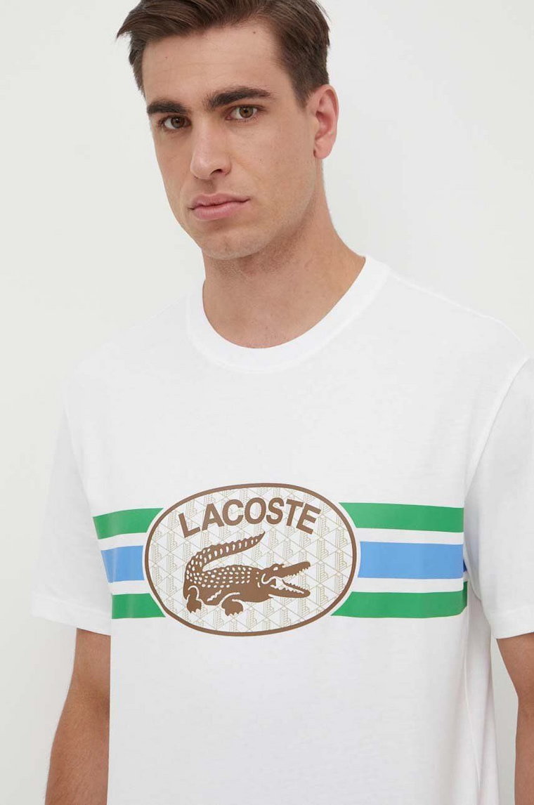 Lacoste t-shirt bawełniany kolor biały z nadrukiem