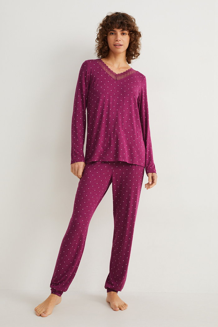C&A Piżama z wiskozy-ze wzorem, Purpurowy, Rozmiar: S