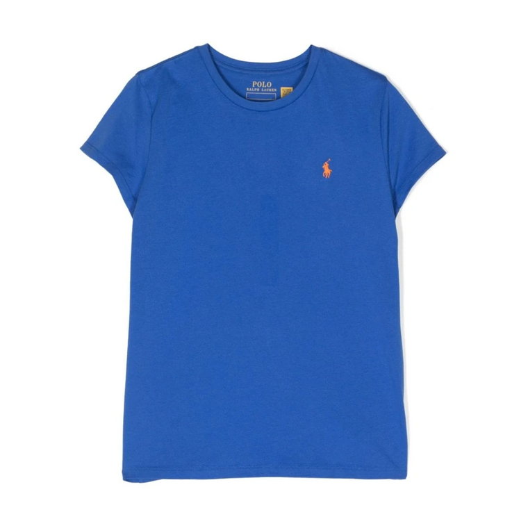 Bawełniana koszulka damska - Klasyczny dekolt, Niebieski Ralph Lauren