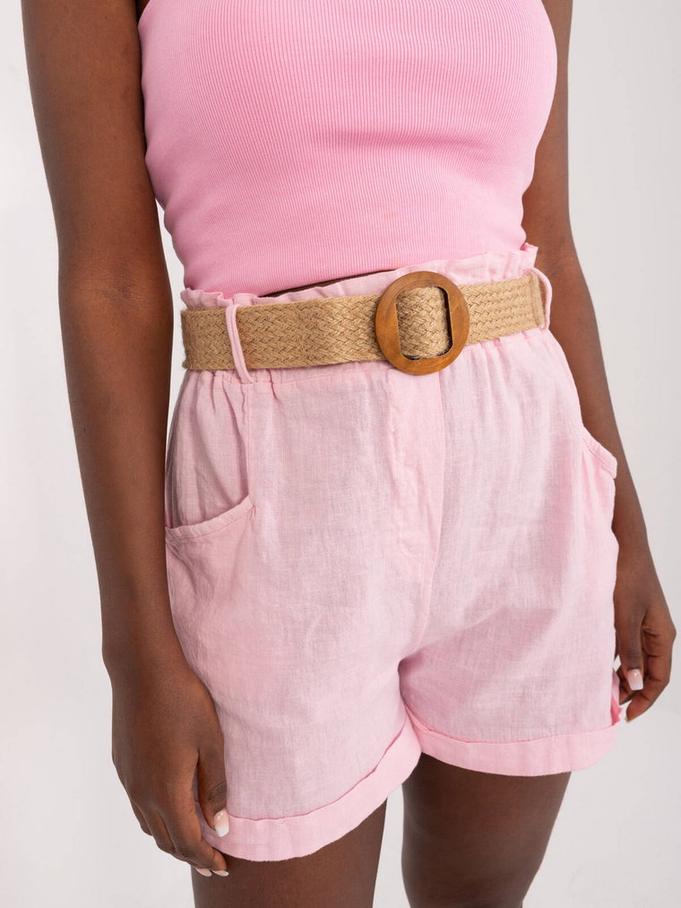 Szorty jasny różowy casual materiałowe nogawka prosta pasek kieszenie