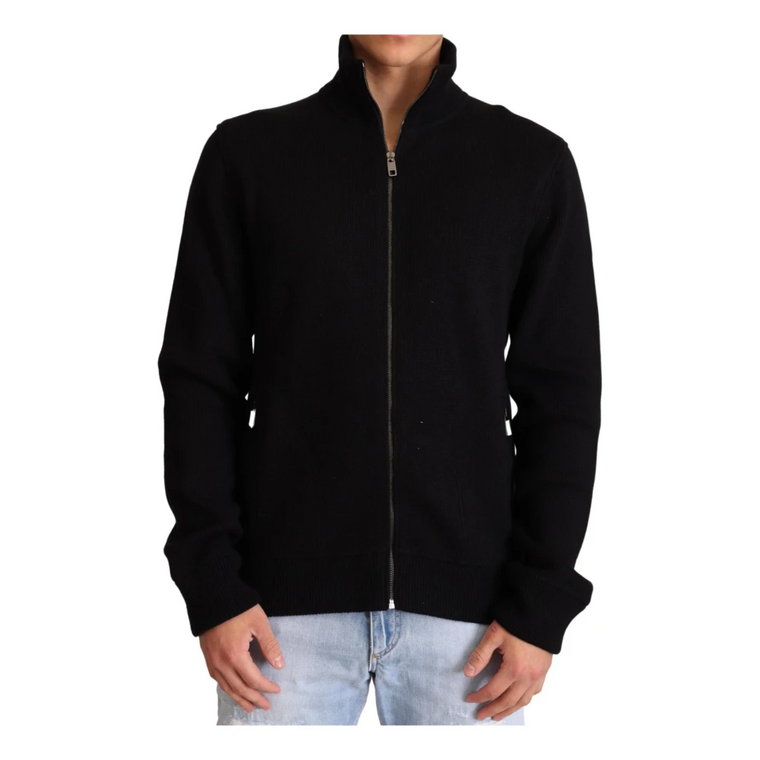 Black Cashmere Zipper Mens Sweater Dolce & Gabbana