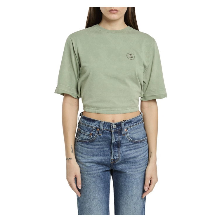 Zielony T-shirt Crop Top z Troczkiem Department Five