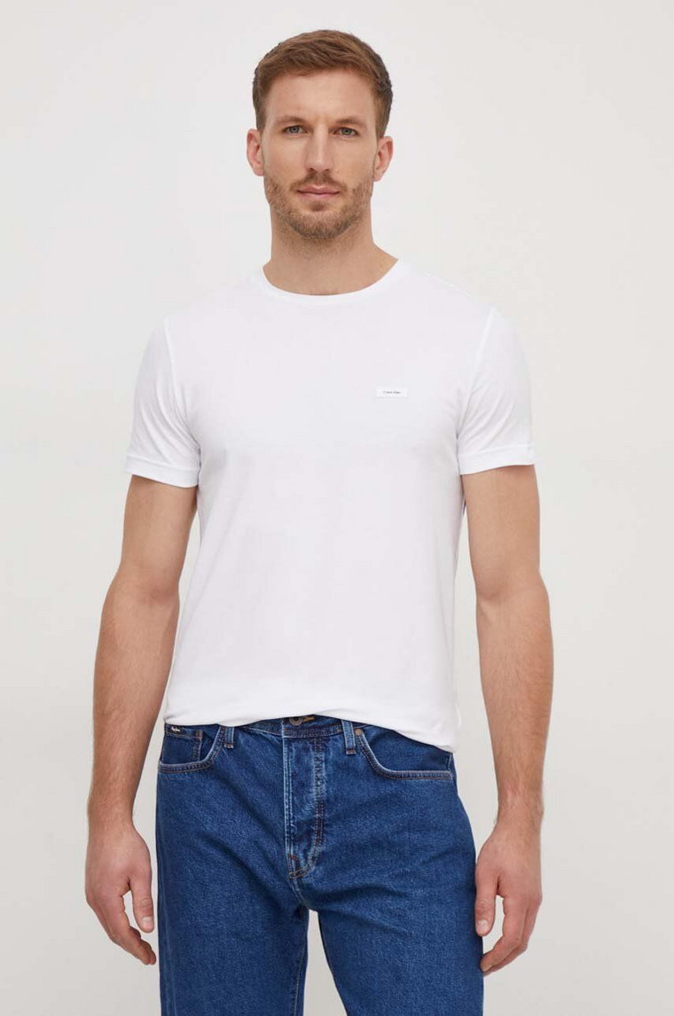 Calvin Klein t-shirt męski kolor biały gładki