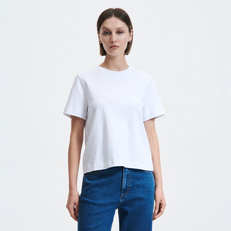 Reserved - T-shirt z merceryzowanej bawełny - biały