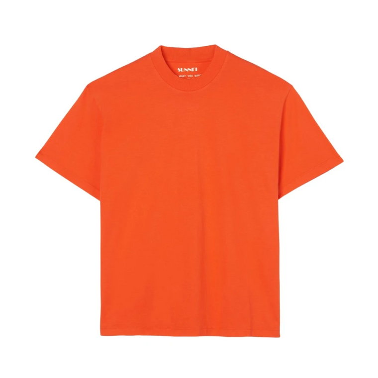Pomarańczowy T-shirt z bawełny z nadrukiem do prasowania Sunnei