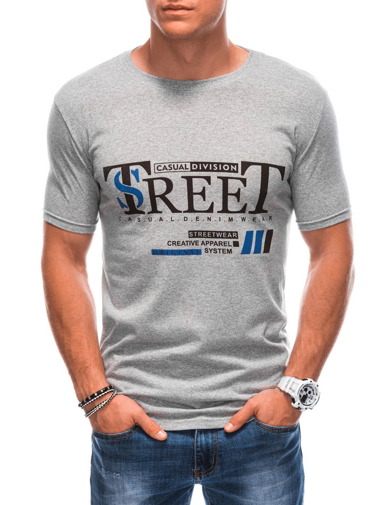 T-shirt męski z nadrukiem S1894 - szary