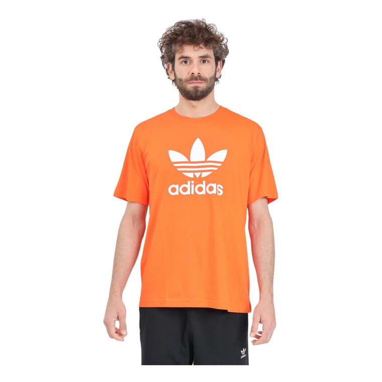 Pomarańczowy i biały T-shirt Adicolor Trefoil Adidas Originals