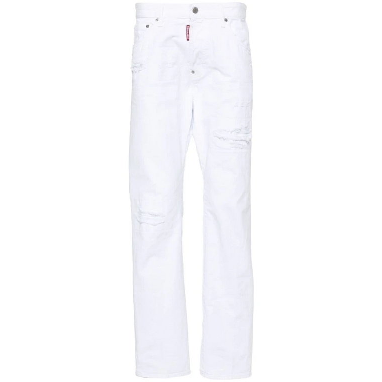 Białe Spodnie z Dżinsu z Przetarciami Dsquared2