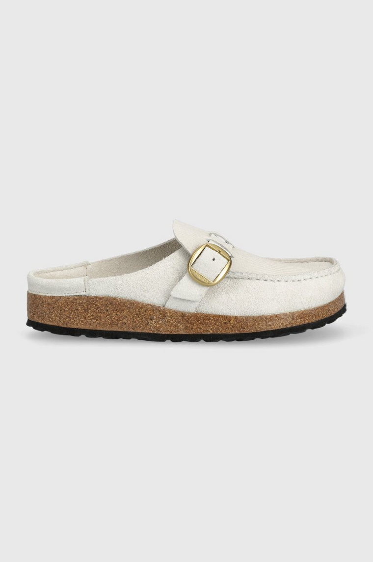 Birkenstock klapki zamszowe Buckley damskie kolor srebrny 1025232