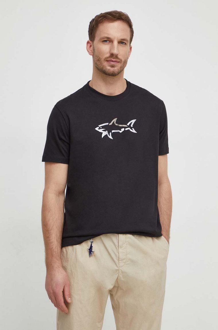 Paul&Shark t-shirt bawełniany męski kolor czarny z nadrukiem 24411085